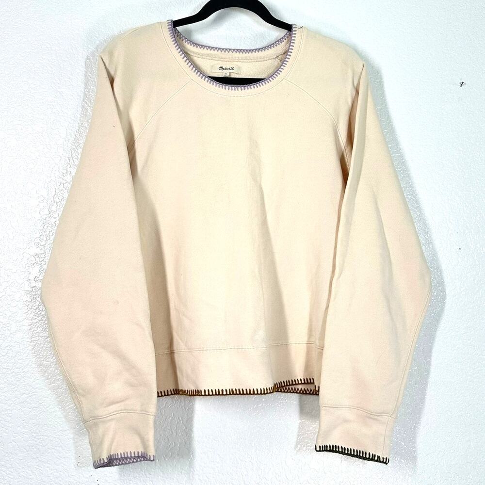 XL cream-colored Madewell Stitched Sweatshirt Top Sweater Long Cleave Pullover